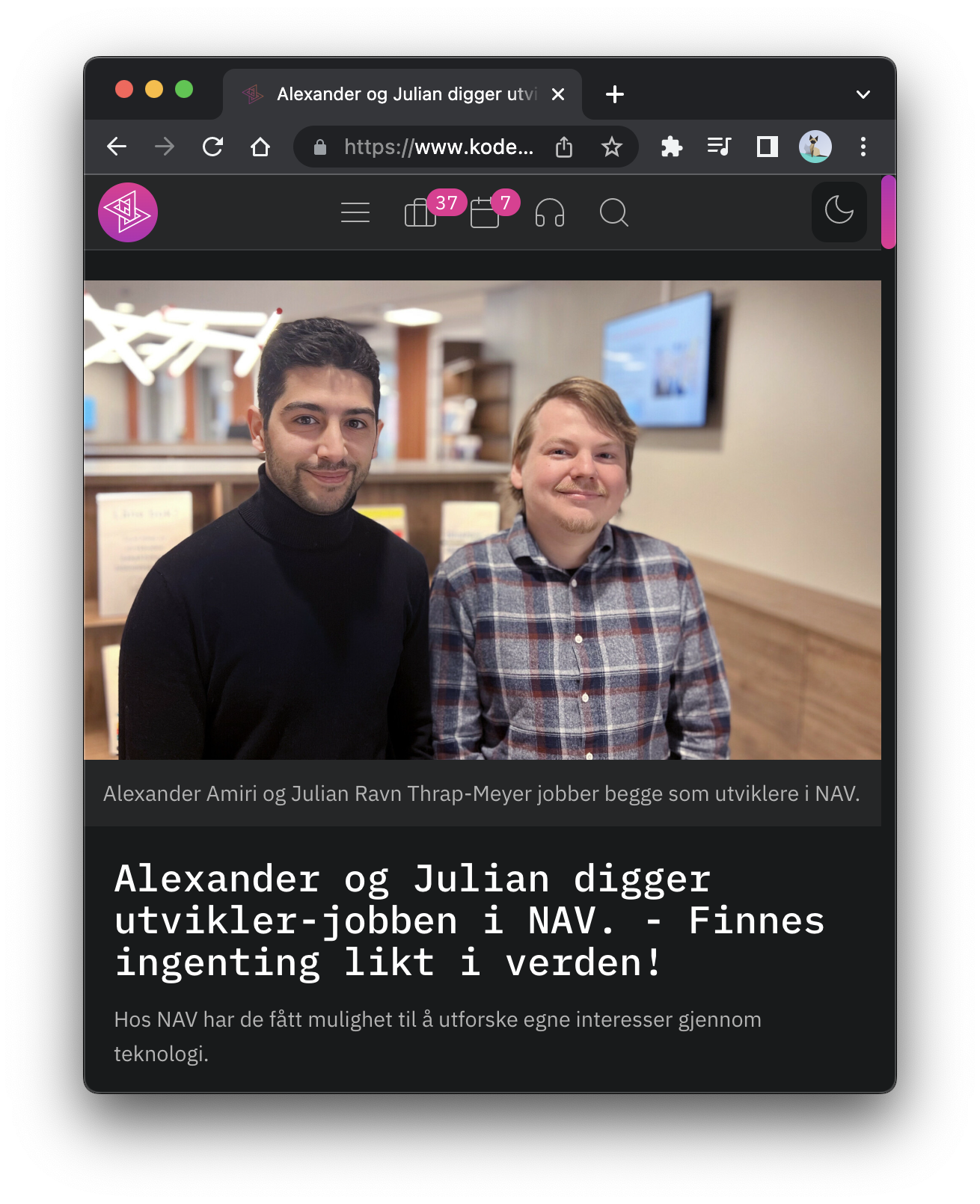 Alexander og Julian digger utvikler-jobben i NAV